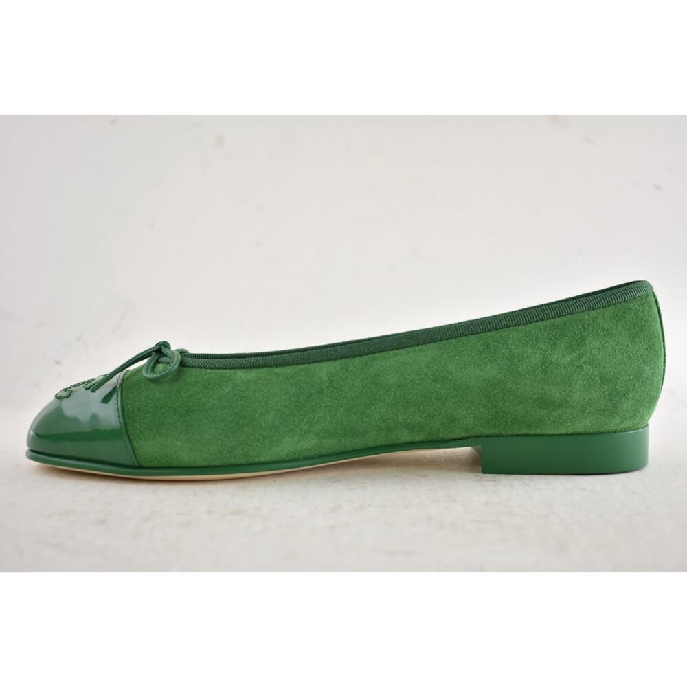 Chanel 26A Green Suede Patent Leather CC Logo Bow Tie Ballet Ballerina Flat 41 - Picture 15 of 16